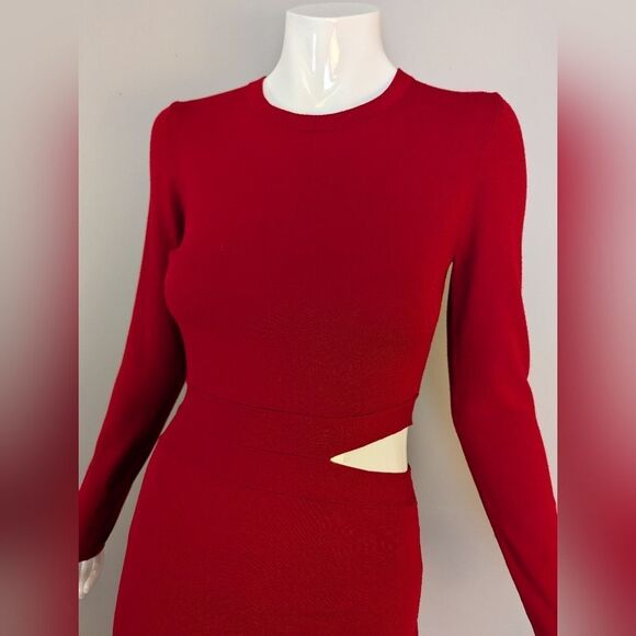 Elizabeth and James Railey Red Cutout Sheath Dress S Bodycon Long Sleeve Stretch - Picture 9 of 10